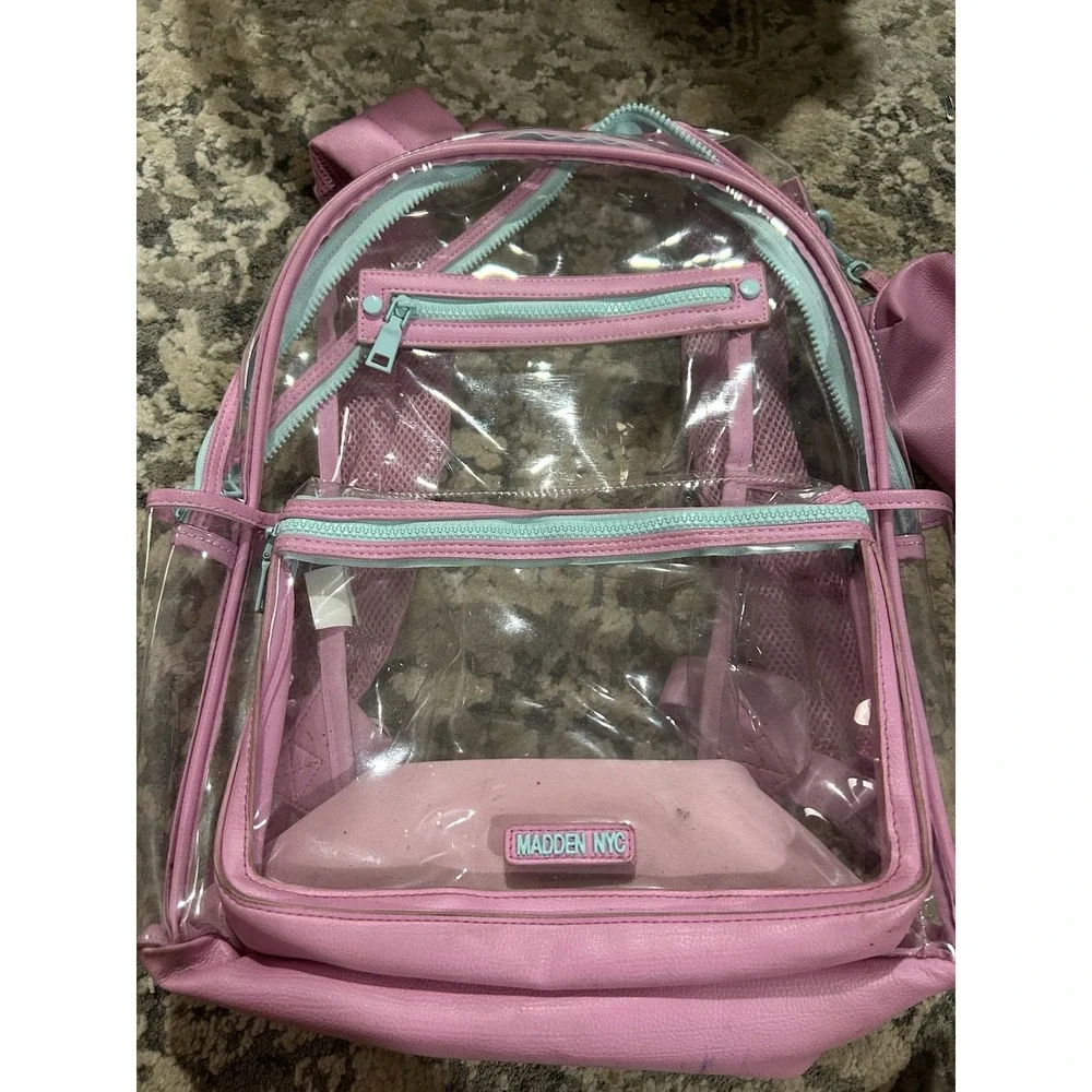 Madden NYC Clear Backpack Pink Trim With Detachable Wristlet